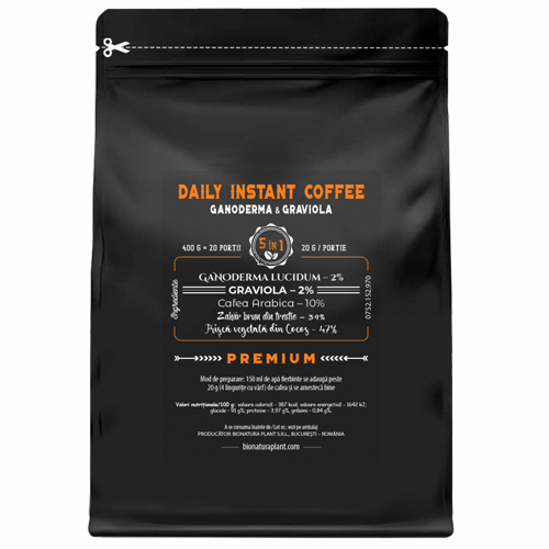 Daily Instant Coffee 5in1 cu Ganoderma + Graviola - 400g veg (20 de portii)